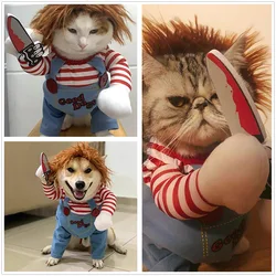 Halloween Pet Chucky Costume Deadly Child Play Cat Role Playing Clothing Set Funny Scary Props Dog Outfit Pet Accessories