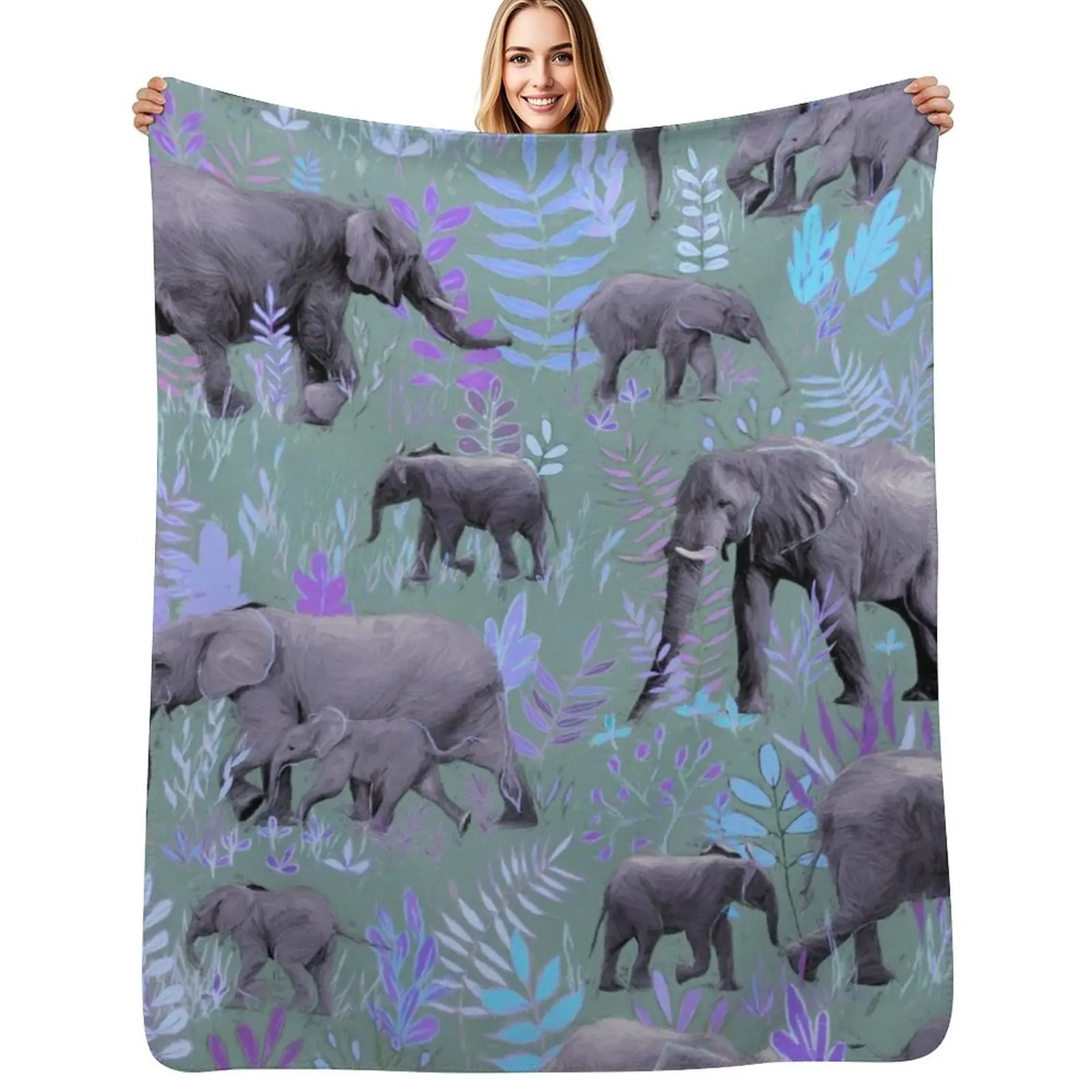 

Sweet Elephants in Purple and Grey Throw Blanket Blankets For Bed Sofa Quilt Vintage Kid'S Blankets