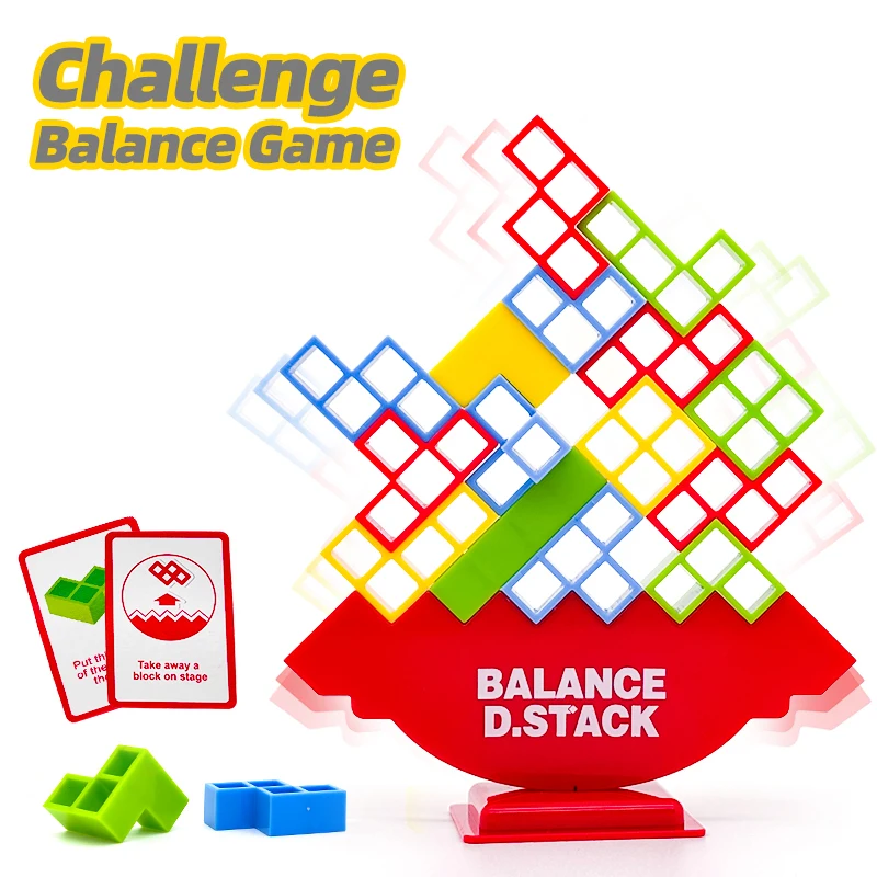 64 pçs tetris equilíbrio empilhamento jogo blocos de construção com cartões diversão família festa jogo noite mesa desafio para crianças adulto