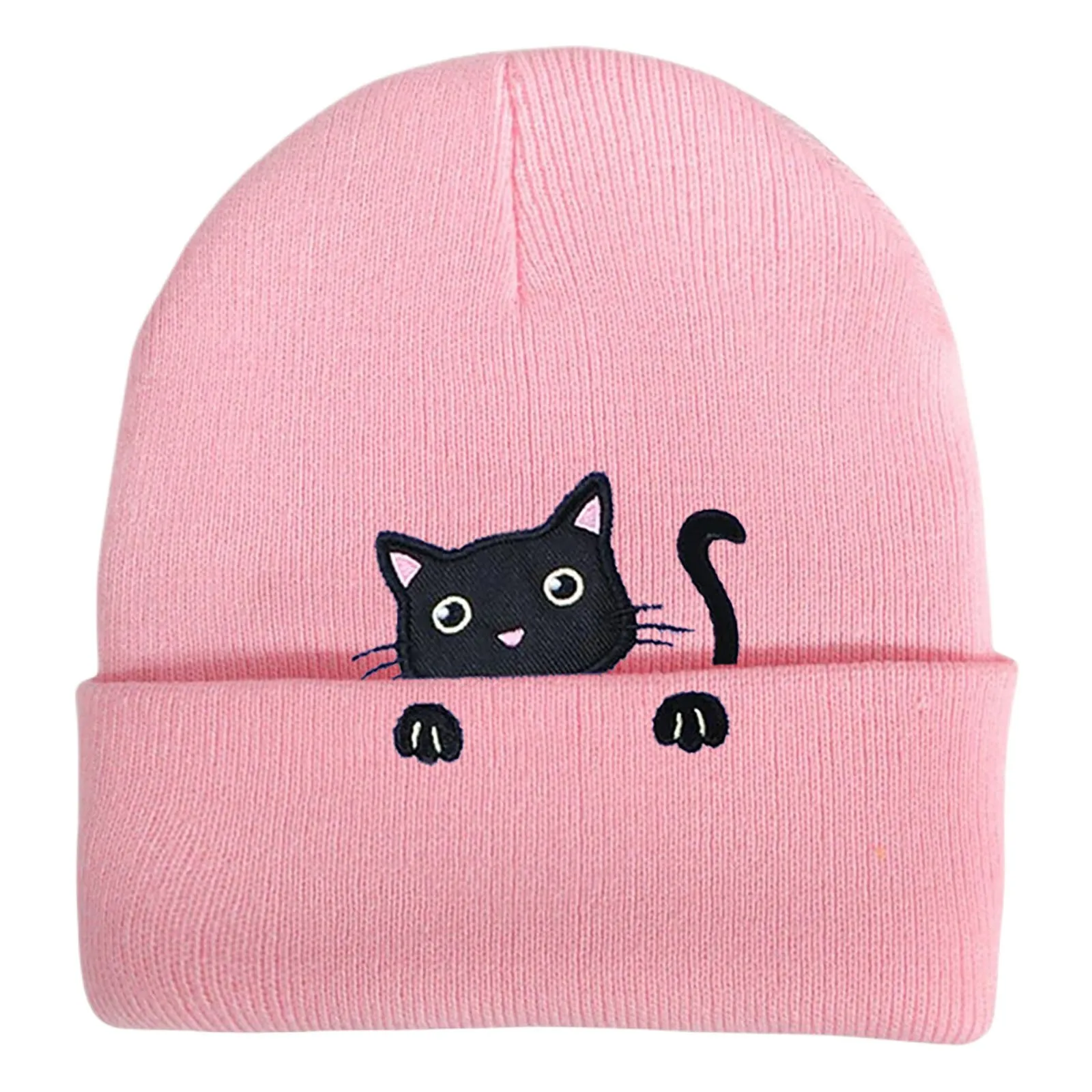 Cappellini da neve per uomo con cappello lavorato a maglia animale gatto gatto ricamato da donna