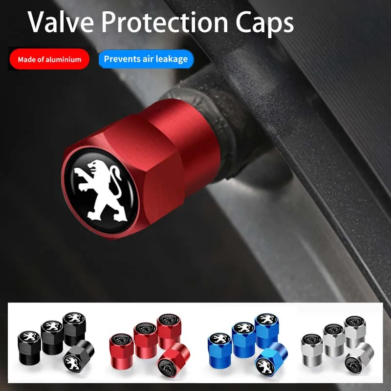 4Pcs Car Wheel Tire Valve Caps Tyre Rim Stem Dust Covers Decors For Peugeot 407 508 2008 5008 307 308 3008 206 207 208 107 106