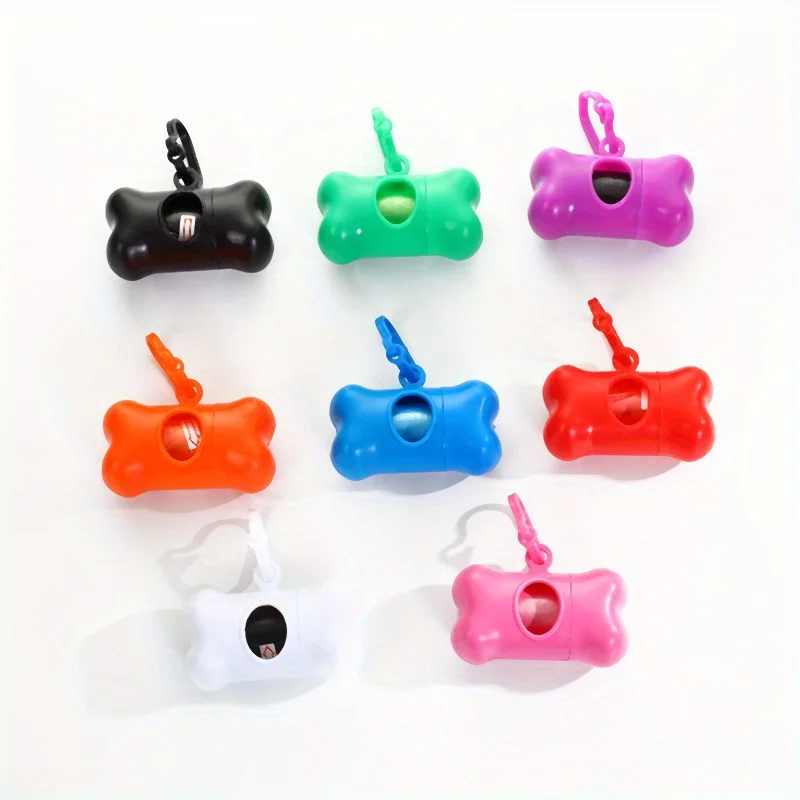 Colorful Bone-Shaped Dog Poop Bag Dispensers with 1 Disposable Bags Portable Pet Waste Holder for Outdoor Walks and Training