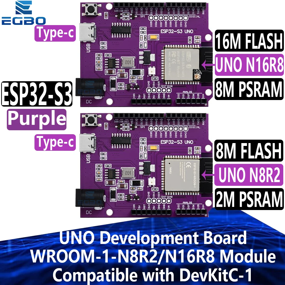 EGBO UNO Development Board, Module Compatible with DevKitC-1, WROOM-1-N8R2, N16R8, ESP32-S3