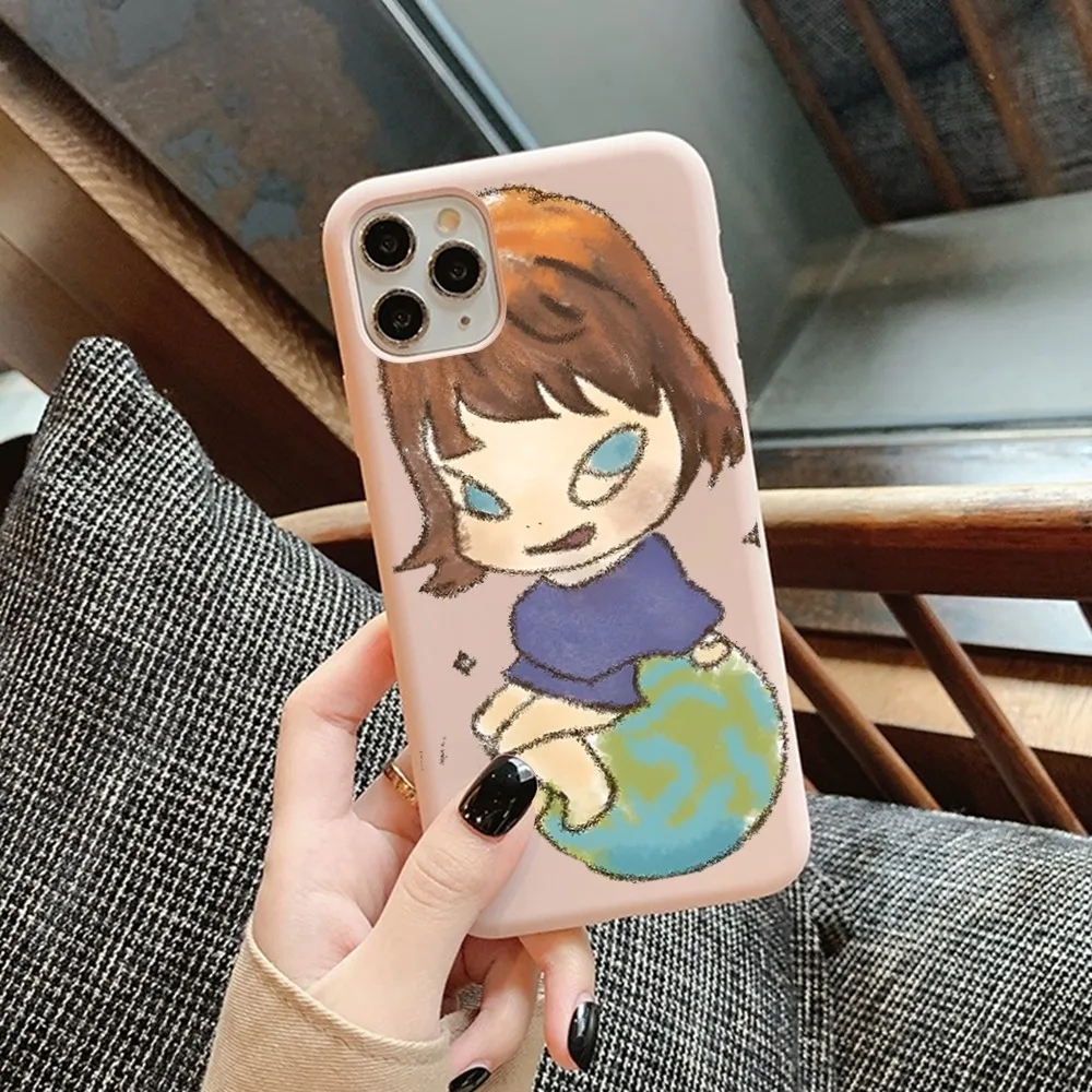 Yoshitomo Nara Phone Case for iPhone 14 11 12 13 Mini Pro Xs Max 8 7 6 6S Plus X XR Solid Candy Color Case