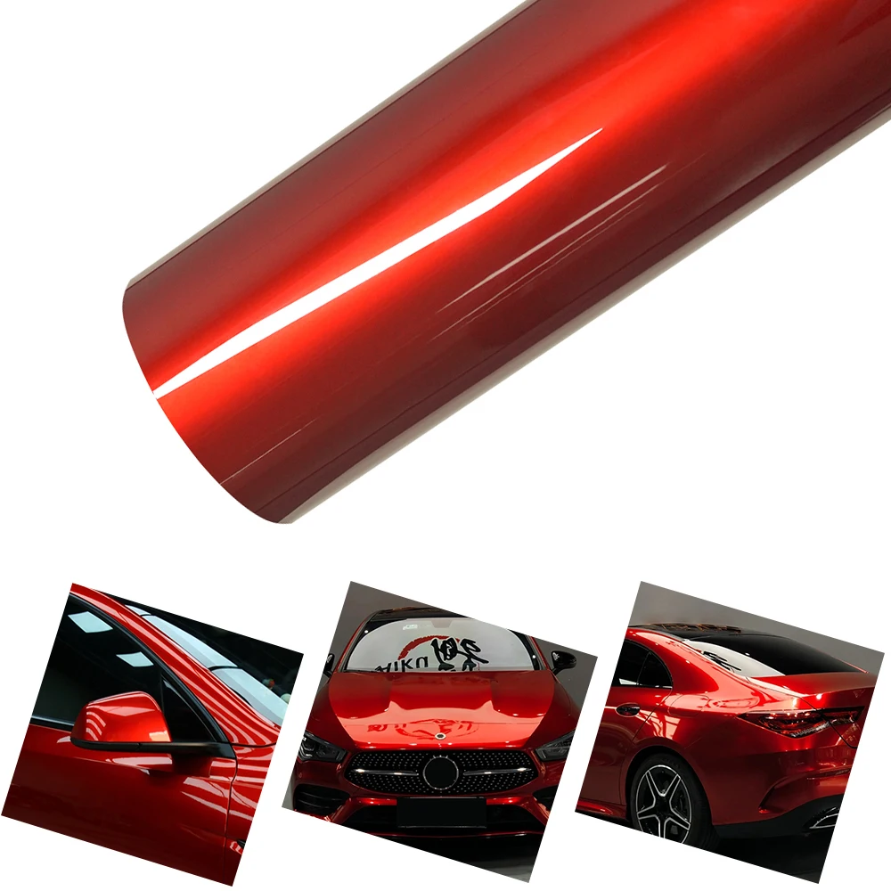 

PET Liquid Metal Ruby Red Car Vinyl Film Auto Wrapping Decal With Air Release Technology Car Modification Decoration Aceessories