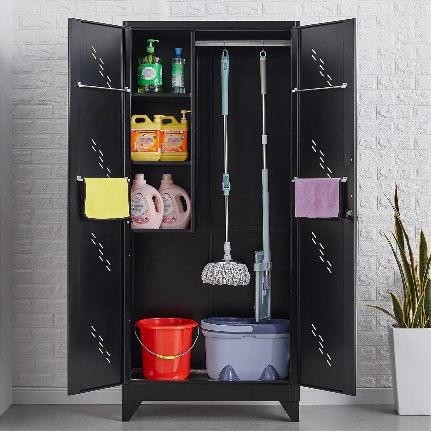 Storage Cabinet, Tool Cabinet with Hooks, Garage Storage Cabinet with Lock, Heavy-Duty Tool Storage Cabinet for Utility Room, Gy