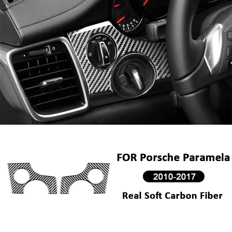 

For Porsche Paramela 2010-2017 Carbon Fiber Car Headlight Control Knobs Switch Panel Trim Frame Interior Decoration Sticker