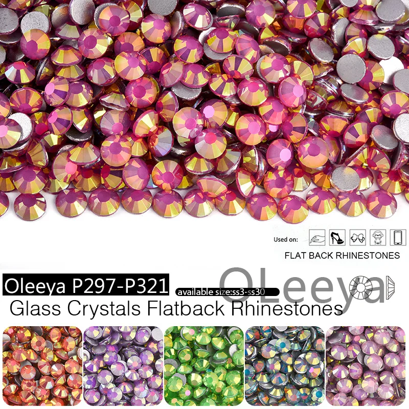 Oleeya P297-P321 SS6-SS30 New Neon Glass Rhinestones Non Hotfix Flatback  Crystal Glitter Stone DIY Nail Art Decorations