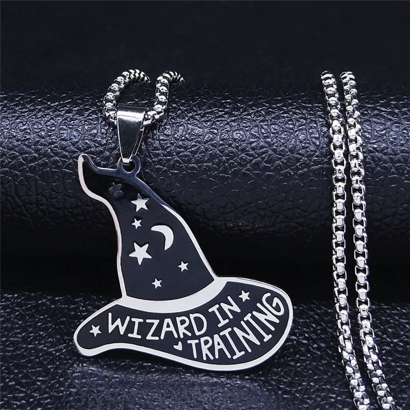 Witchcraft Moon Star Wizard Hat Stainless Steel Chain Necklaces Silver Color Necklace Pendants Women Jewelry bisuteria N890S06