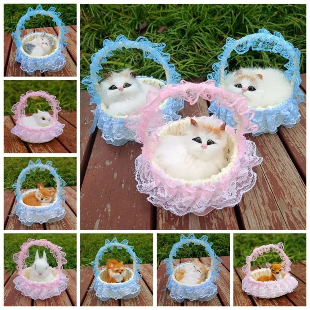 With Hanging Basket Simulation Rabbits Miniatures Figurines Simulation Cat Mini Realistic Bunny Home Decor Supplies view 2