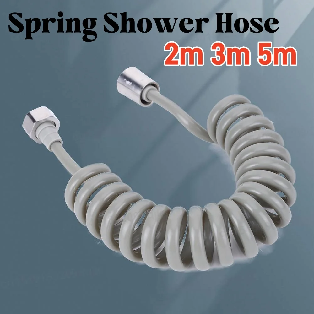 Selang Pancuran Fleksibel 2/3/5M Universal, Pipa Ekstensi Pegas, Konektor Pipa Semprot Tangan, Tabung Pegas, Aksesoris Kamar Mandi Toilet Bidet