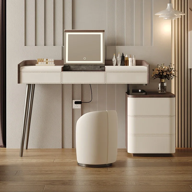 

Bedroom Furniture Light Luxury Leather Dresser Chest Of Drawers Makeup Vanity Dressing Table Makeup Desk Toiletries Dressers