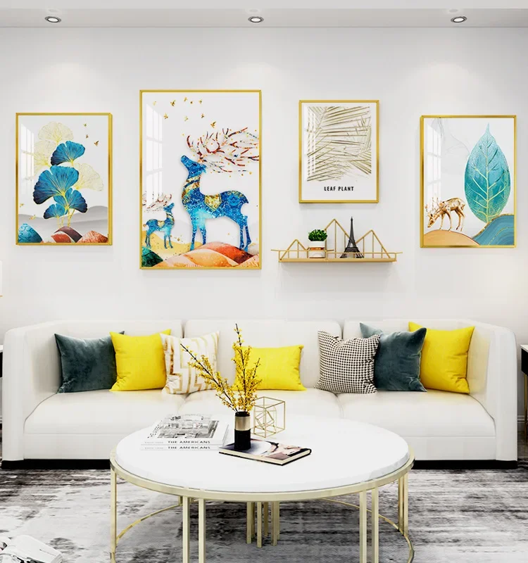 

Frame crystal porcelain aluminum alloy decorative painting shelf auspicious deer hanging painting bedroom wall