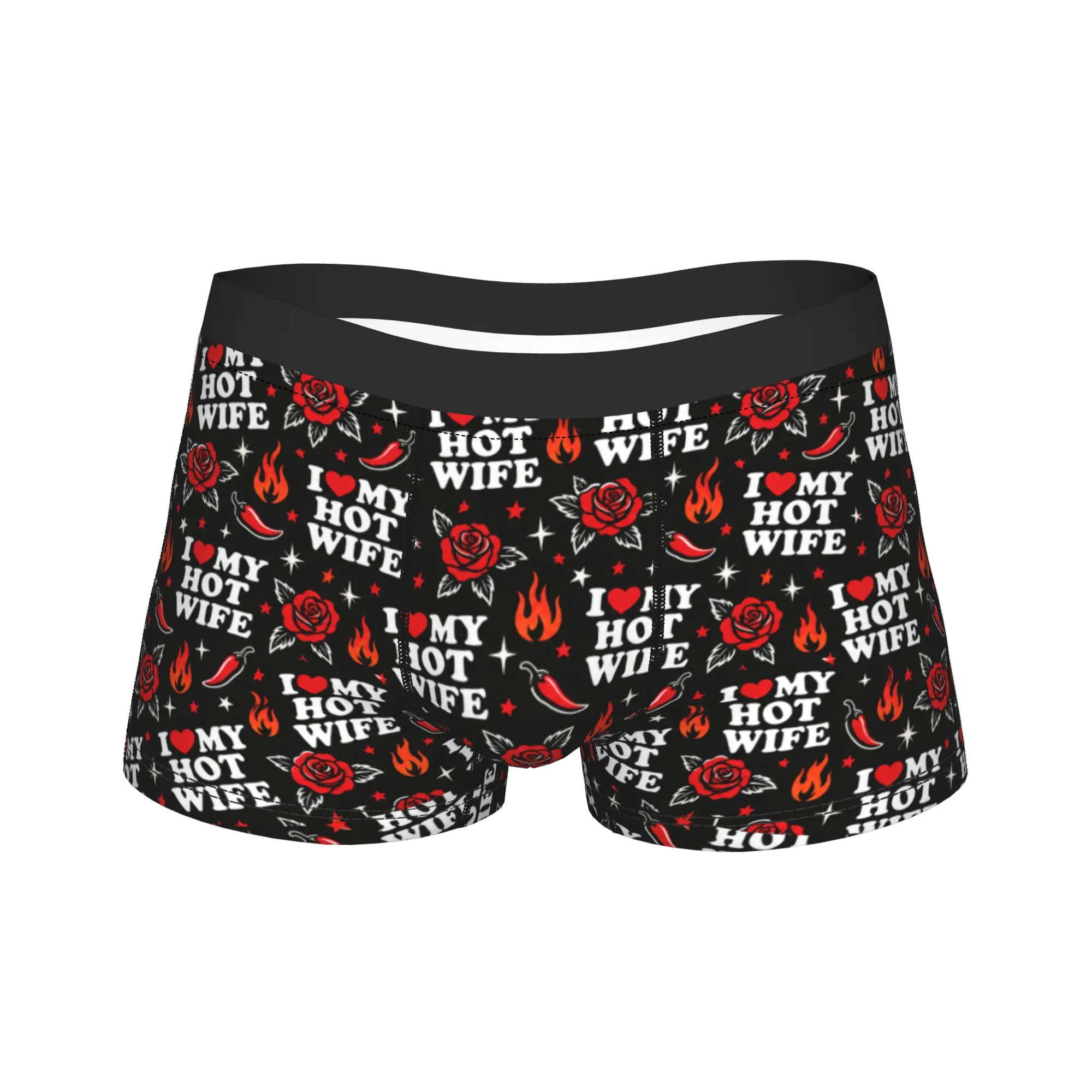 I  MY HOT WIFE Chili Pepper Humor Print Underwear  Custom DIY Boxer Shorts Quality Male Underpants Boxer Brief