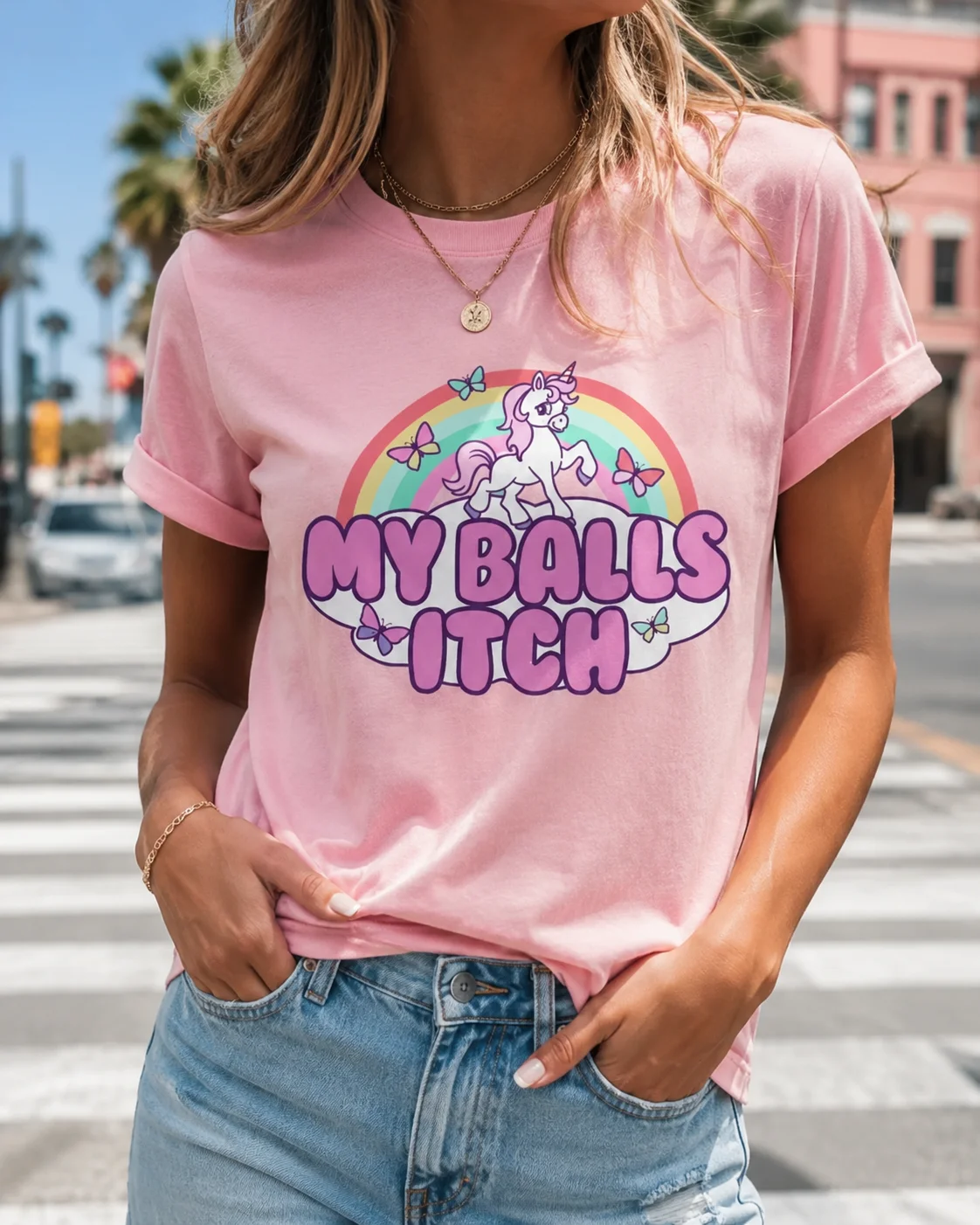 Funny Meme Tshirt My Balls Itch Ironic Unicorn Rainbow Offensive Tshirt Cringe Weird Dank Meme Tee Inappropriate Quote Y2K Joke