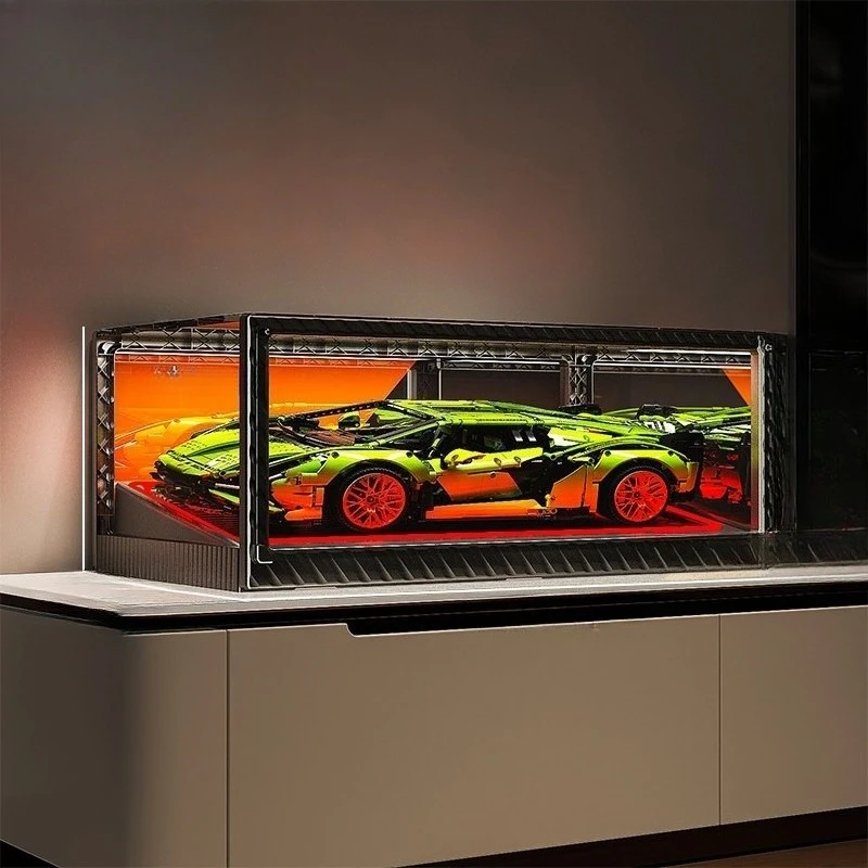 LEGO Racing Display Box Suitable for Figure Sports Car Model with Light Dust Cover Transparent Toy Car Storage Cabinet