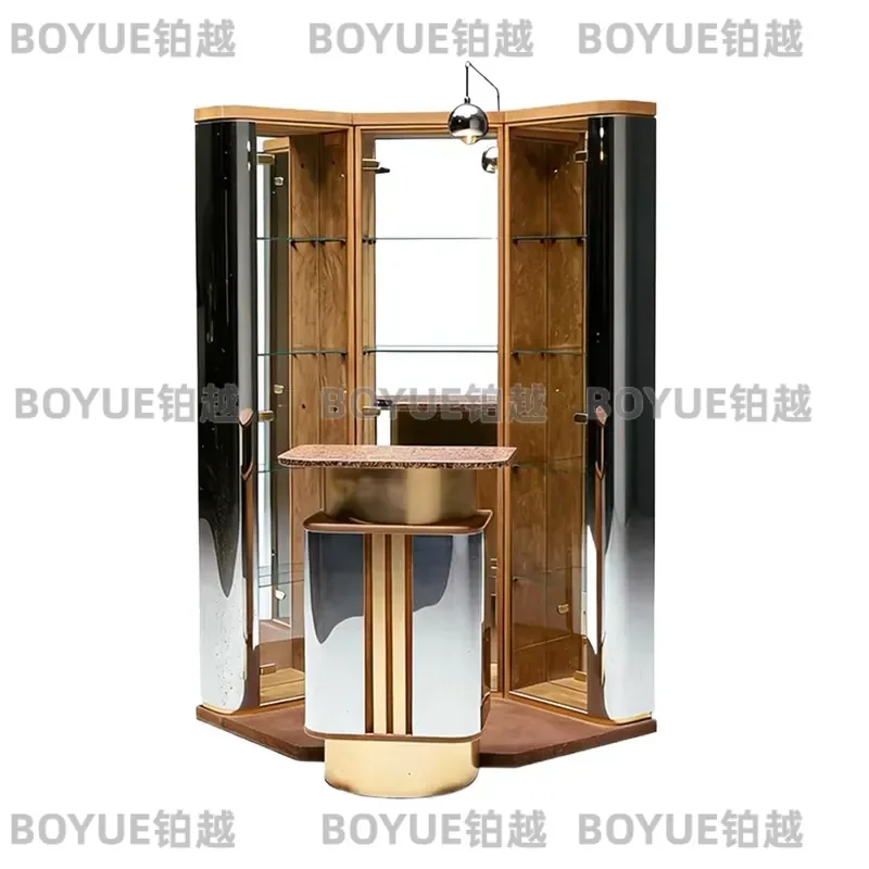Italian Style Luxury Corner Bar Cabinet Stainless Steel Wine Storage Unit High End Modern Home Furniture for Large Living
