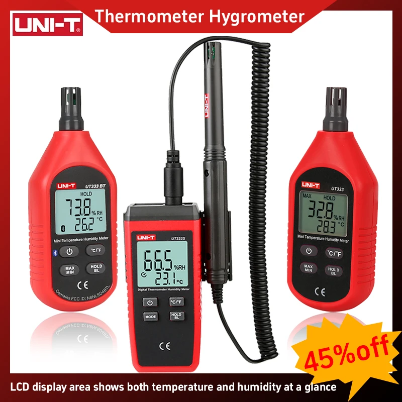 

UNI-T UT333S Измеритель температуры и влажности 2 в 1, цифровой термометр, гигрометр, разделенный тип, датчик температуры и влажности, тестер