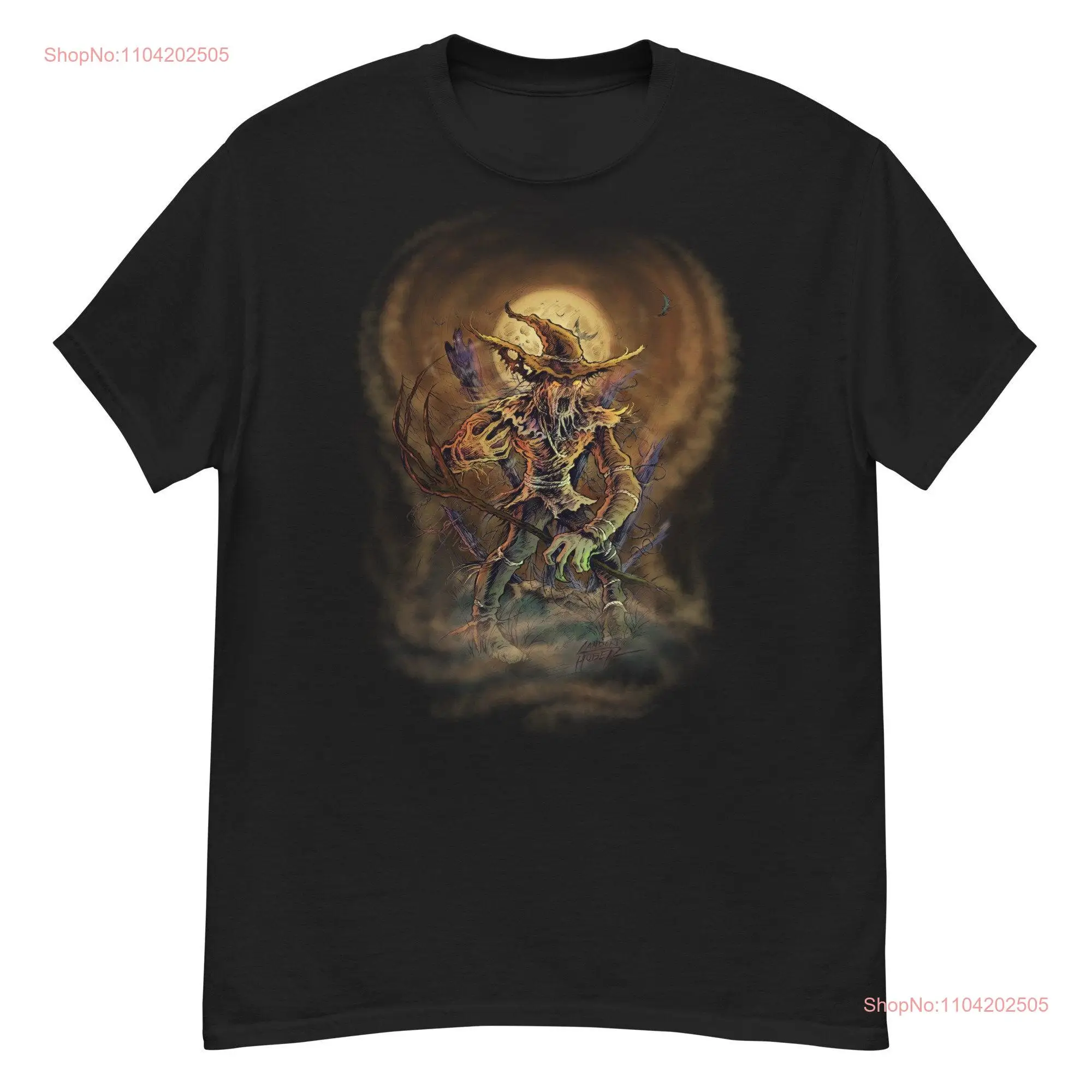 Spooky Scarecrow by and Old Fence Cool Halloween Art T shirt Landon Huber available in multiple colors sizes COLOR