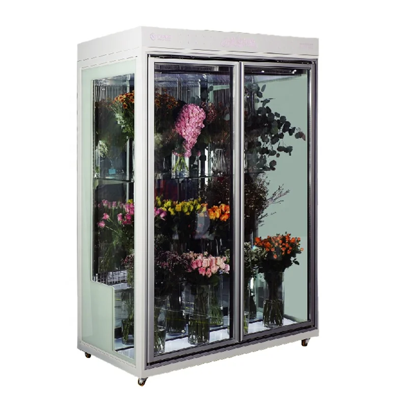 Hot Selling Flower Chiller Single Temp Commercial Refrigerator Glass Door Display with Light Box Custom