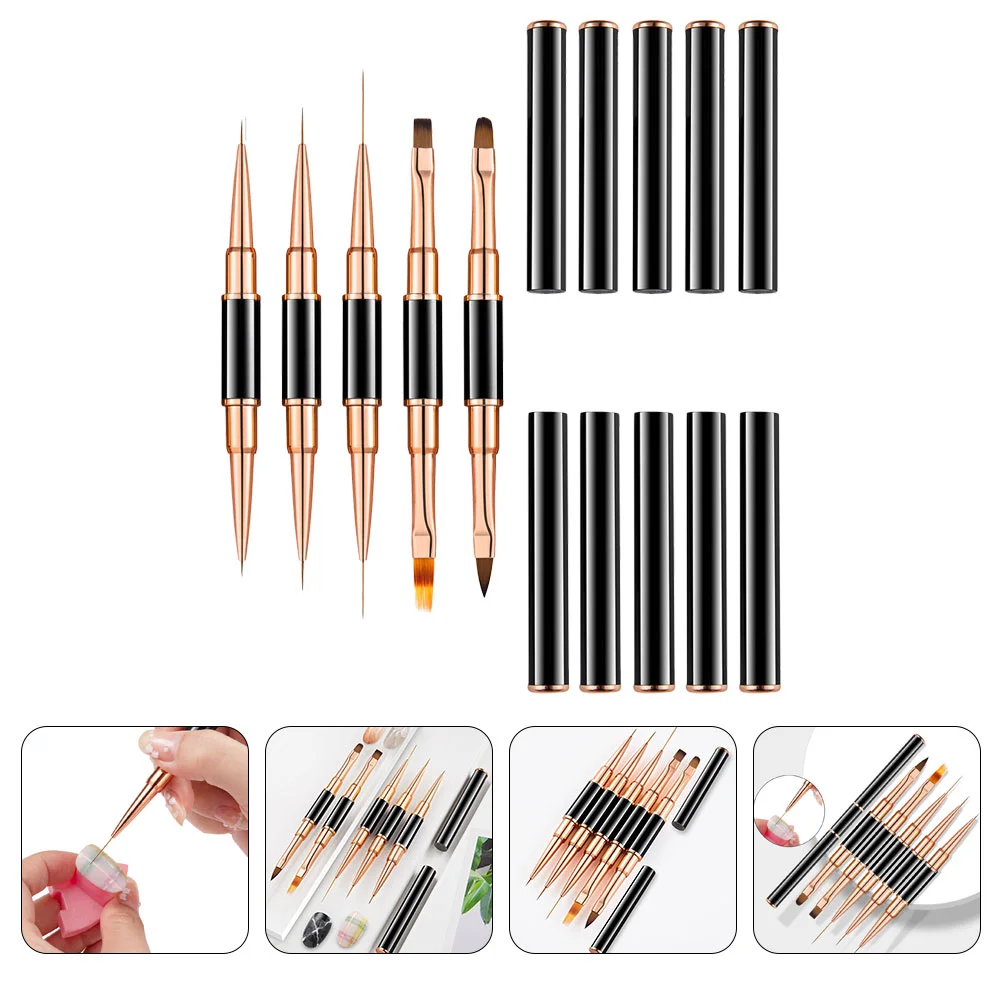 

5 Pcs Nail Brushes Set Copper Pipe Drawing Pens Liner Painted Painting Portable Compact Size Premium Material Nail