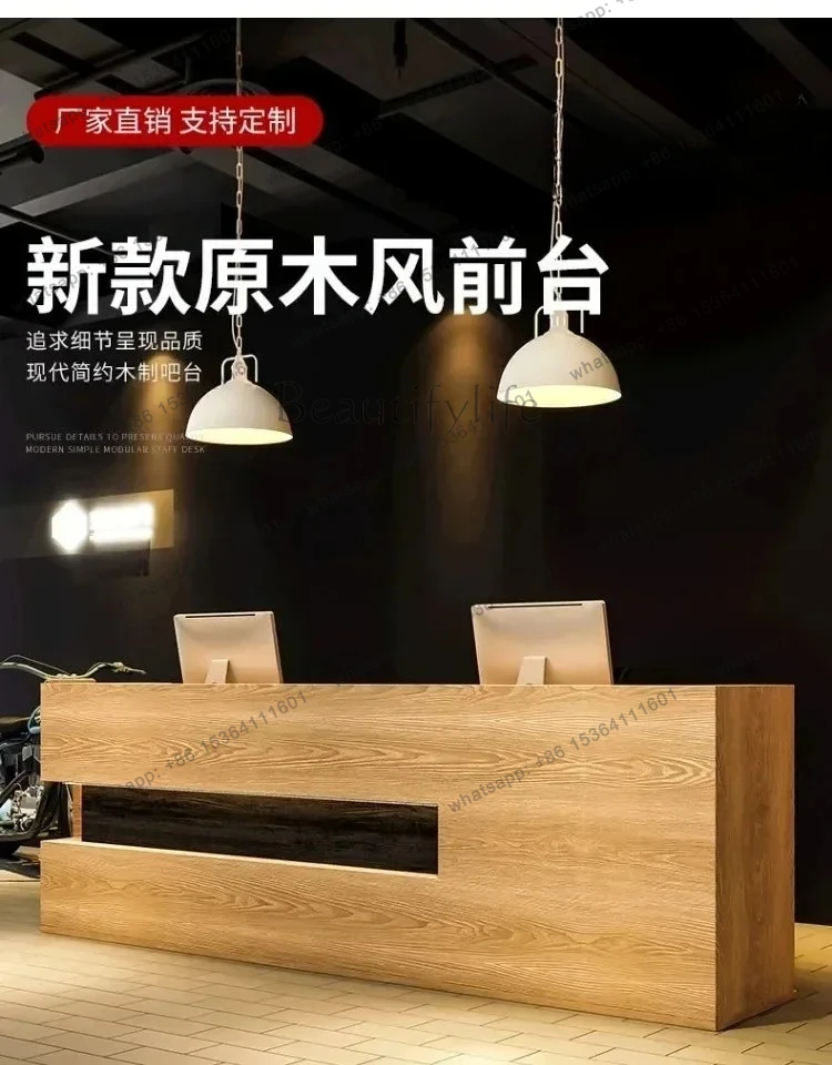 yj57 Retro Solid Wood Company Office Hotel Reception Counter Reception Bar Cashier Decoration Clothing Store