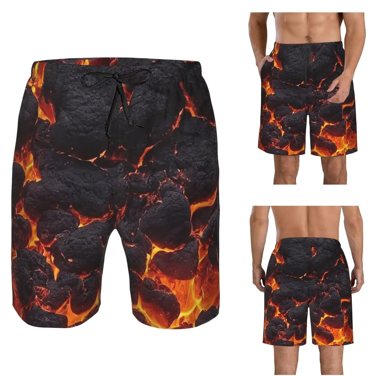 Magma Volcano Lava Fire Trunks Beach Board Shorts Casual Quick Dry Swim Summer Men Pants