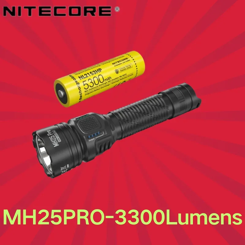 NITECORE MH25 PRO Rechargeable Flashlight 3300Lumens Ultra Long Range Include 5300mAh Battery