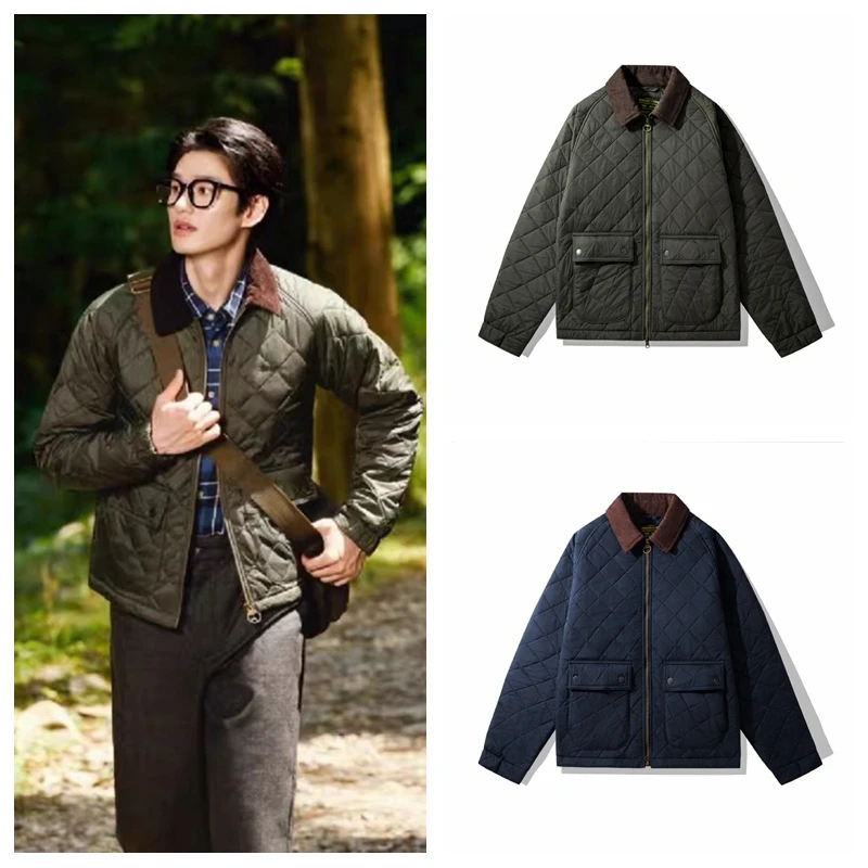 

Винтажная повседневная куртка Briti с ромбовидной строчкой, хлопковая одежда для мужчин и женщин, универсальная, с вельветовым воротником, хлопковая ткань