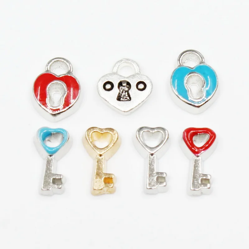 Hot Selling 20pcs/lot Lock Key Floating Charms Beer Juice For Glass Lockets Memory Pendant DIY Jewelry Making Wholesale