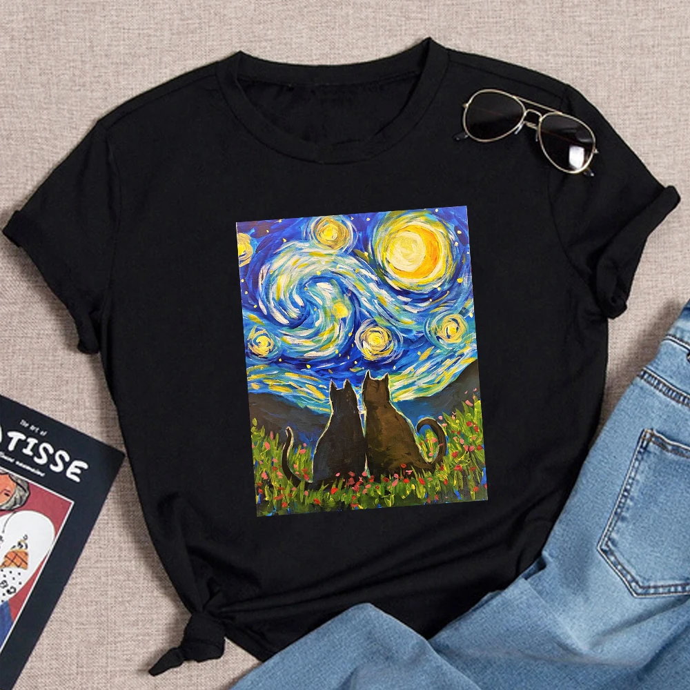 Women T Shirt Van Gogh oil painting printing Women Graphic T-Shirts Japanese Summer Top Tees Girl Japanese Comic Funny T Shirts