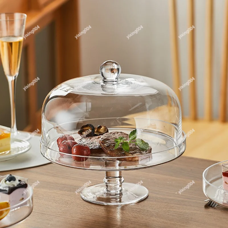 Glass Cake Stand With Cover Fruit Dessert Tray For Restaurant Buffet Daily Display