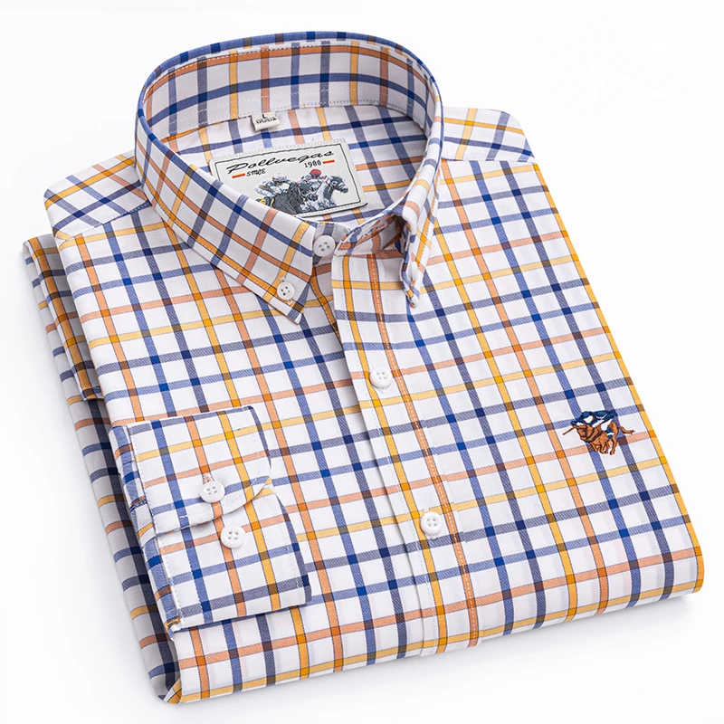 New in shirt hight quality 100%cotton polo long sleeve shirts for men slim fit formal shirt houndstooth tops striped clothes