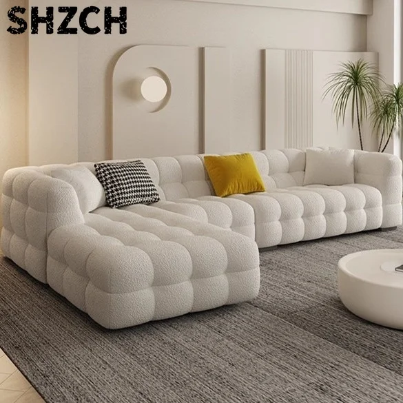 Custom French Scandinavian Sofa Set Cream Style Marshmallow Velvet Straight Row Sponge Filling Luxury Living Room Home Furniture