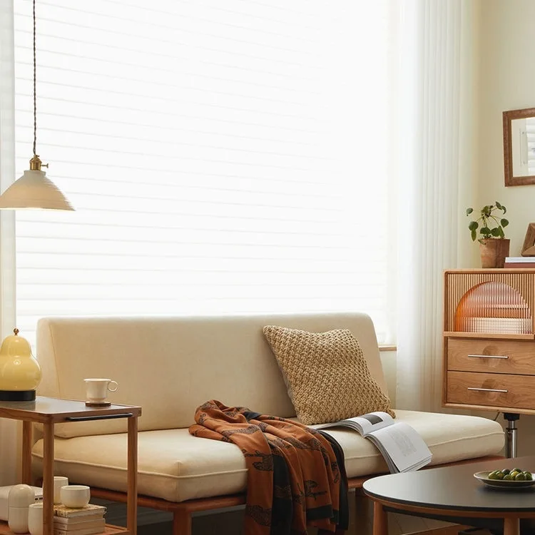 Japanese-style small apartment log wind B & B cotton and linen double sofa removable and washable lazy sofa