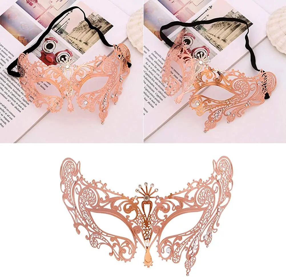 Masquerade Lace Mask with Diamond for Dance Party for Girls Women Party Supplies Rose Gold Cosplay Ball Attire Mask