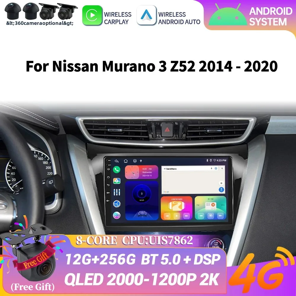 

Android 14 Car Radio For Nissan Murano 3 Z52 2014-2020 Multimedia System Stereo Android Auto Bluetooth CarPlay Head Unit Screen