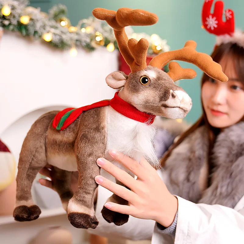 Juguete de peluche de Reno de simulación, muñeco de peluche de ciervo de Navidad, alce de Navidad, juguetes suaves, decoración de Feliz Navidad y Año Nuevo, los mejores regalos para niños