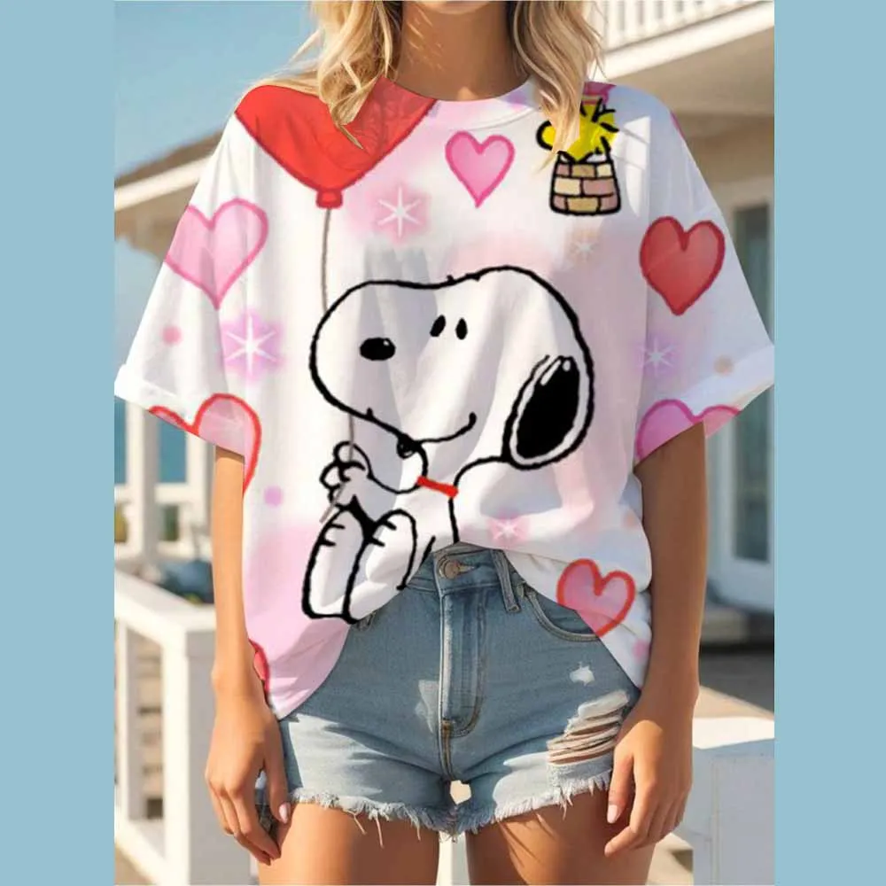 Grappige Snoopy print Vrouwen Zomer Print T-shirt Meisje Casual Korte Mouw O Hals Top Voor Zomer Vrouwelijke Cartoon Kleding ﻿
