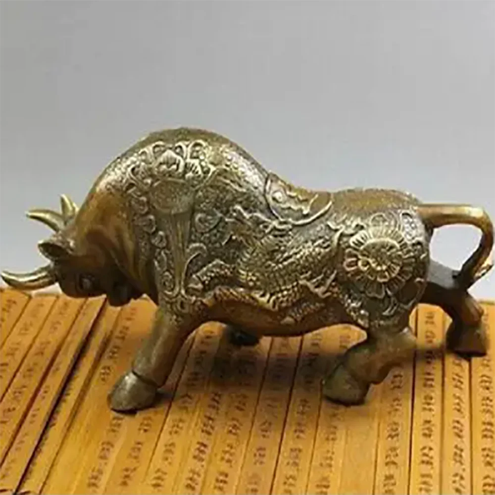 

Chinese Old NICE Wall Street Chieese BRAAS Kylin Bull OX Statue Figure 8"L decoration BRASS factory outlets