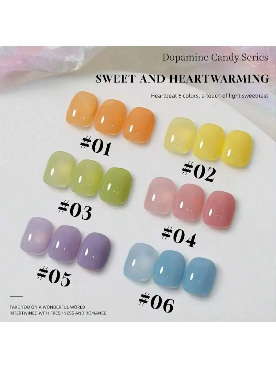 1-6Pcs 15ML Miss Comoy Dopamine Candy Ice Transparent Nail Gel, 2025 Spring Summer Macaron Ice Hues, Salon DIY Special