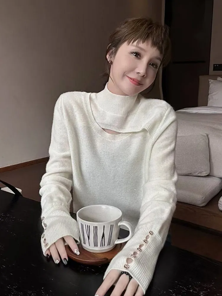 

Comfortable Casual Knitted Long Sve Sweater Trendy Slimming Simple Design Commute Faionable Overhead European Sle