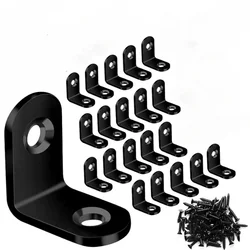 10pcs Stainless Steel Supporting Black L-Shaped Brackets With Fixing Right Angle Corners Brace Furniture Hardware