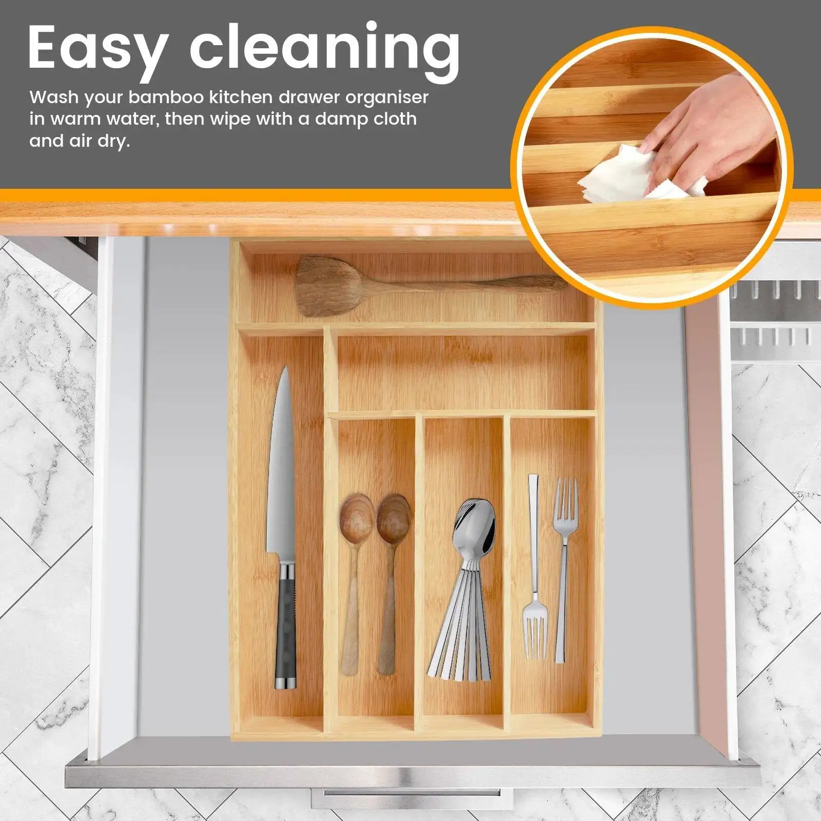 Bamboo Storage Box,Stylish and Simple Six-grid Bamboo Knife Box Sub-format Western Knife Box Kitchen Supplies Storage Box