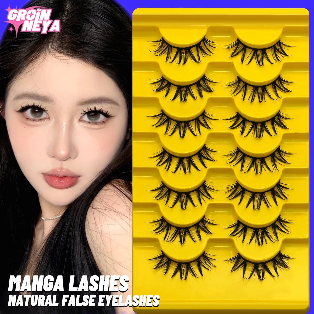 ขนตาปลอม GROINNEYA แบบฟู นุ่ม สไตล์มังงะ ขนตาปลอมแบบไขว้ นุ่มเป็นธรรมชาติ ยาวเป็นธรรมชาติ ขนตาปลอม 3 มิติ แบบขนมิงค์เทียม สำหรับแต่งหน้า