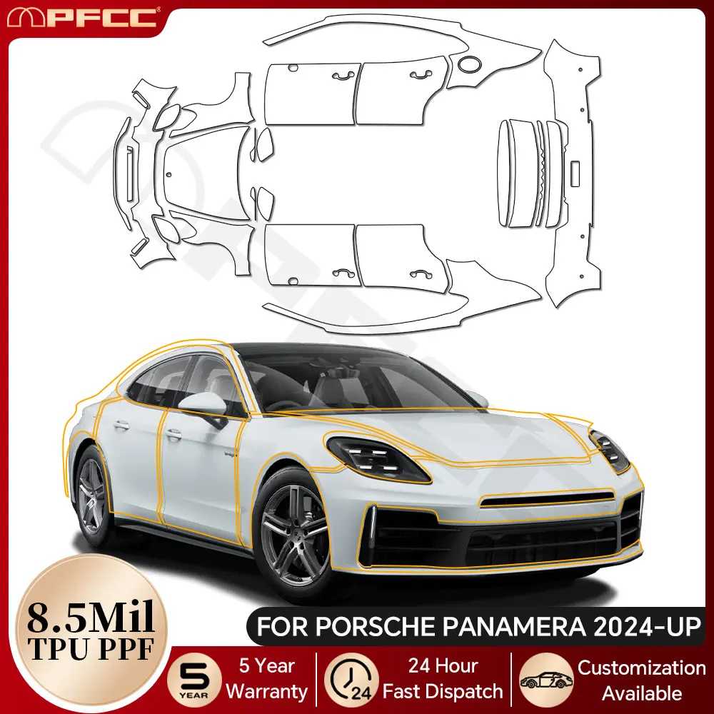 

For Porsche Panamera Base 2024-UP 8.5Mil TPU Paint Protection Film Pre-cut PPF Clear Bra Car Body Anti-Scratch Resistant Cover