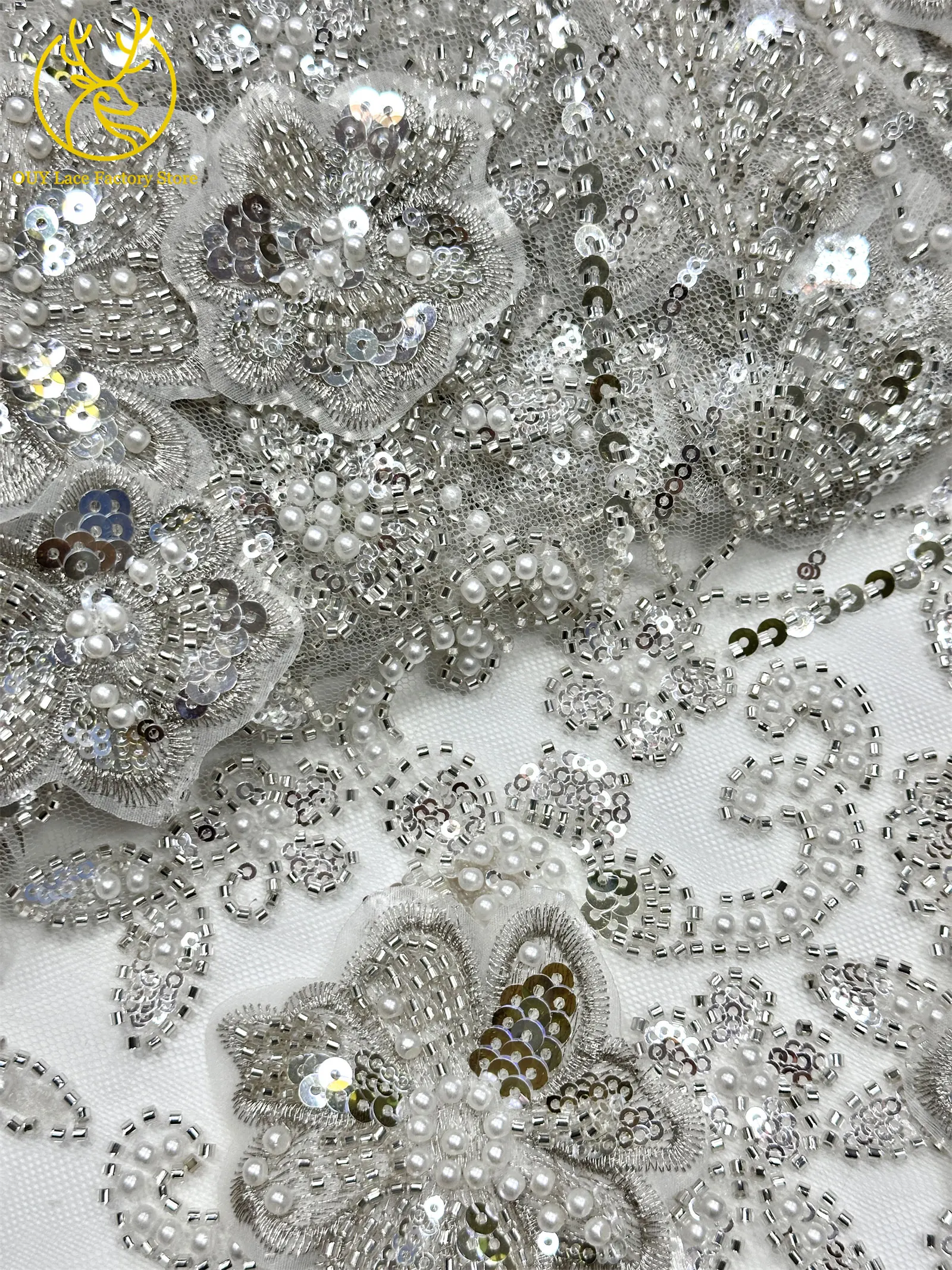 3D-Stickerei Blumen Französische Pailletten Perlenbesetzter Spitzenstoff aus Polyester 2026 Hochwertiger Afrikanischer Spitzenstoff für Hochzeitsfeiern Tüll 5 – Detail 16