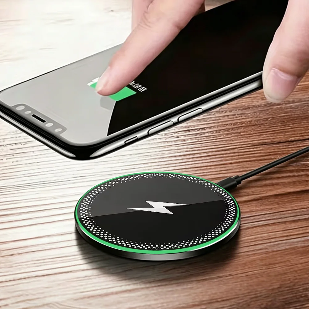 Desktop LED Wireless Charger Pad for iPhone 17 16 15 14 13 12 Pro Max Samsung S25 Xiaomi Mini Phone Chargers Dock Fast Charging