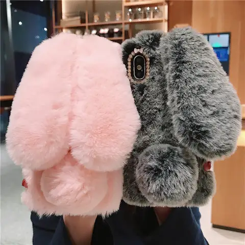 Fluffy Rabbit Silicone Bunny Plush Phone case For Huawei Mate 30 Pro lite honor 20 S 7A 8A Y6 Y5 Y7 2019 P40 P30 Pro P20 lite E