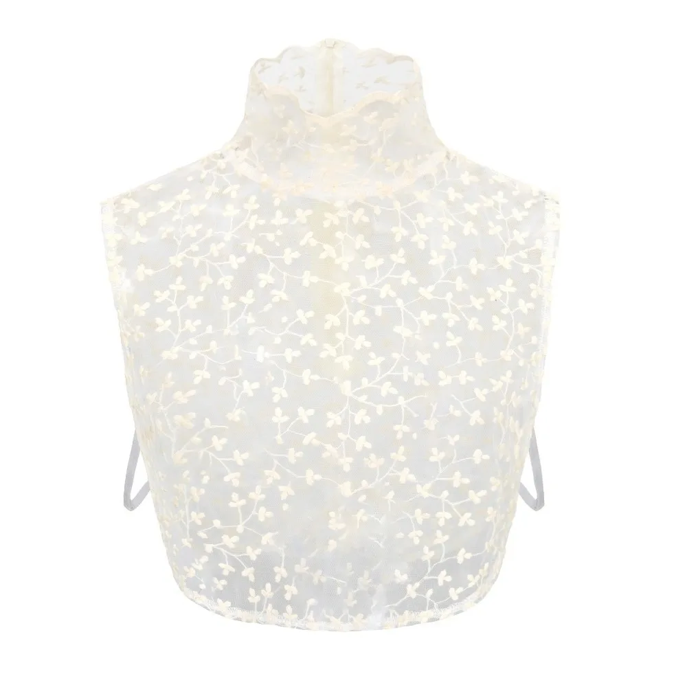 

Transparent Lace Fake False Collar Elegant Floral Embroidery Detachable High Collar Black and Apricot Hollow False Blouse